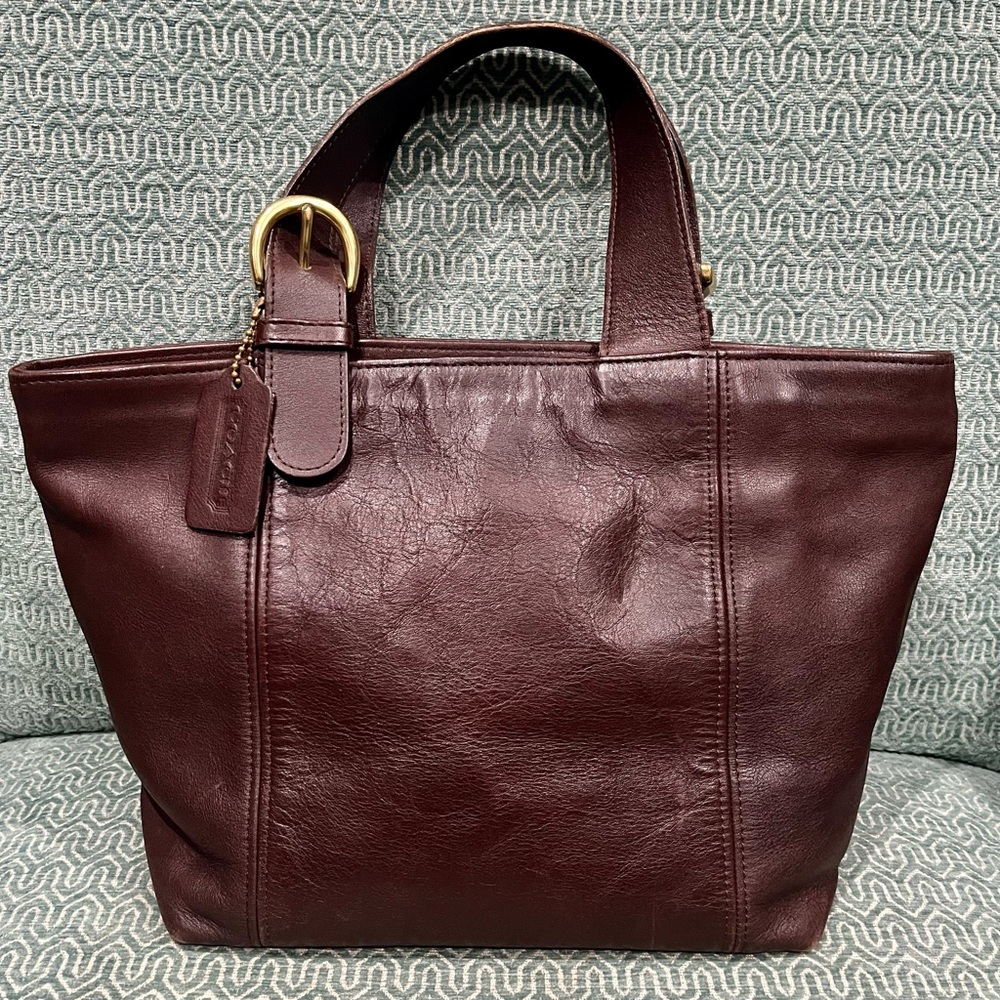 Vintage Coach Leather Tote in Chocolate Brown with Gold Hardware